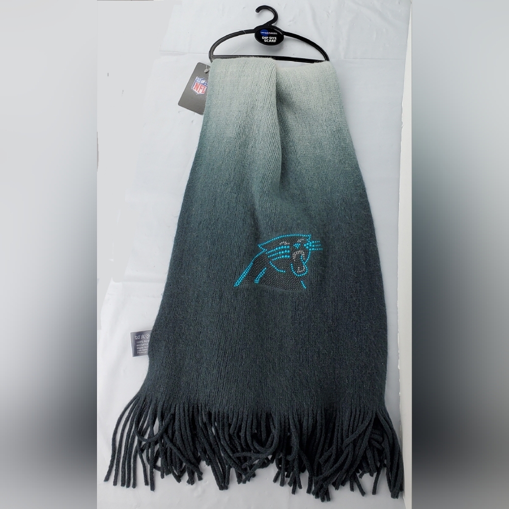 NFL Carolina Panthers Dip Dye Beaded Logo Scarf Ombre Fashion - NWT